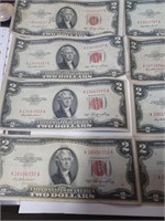 Lot of 25 1953 Red Seal Two Dollar Bills