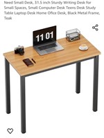 NEW 31.5" W Small Computer Desk, Teak & Black,