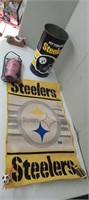 STEELERS TRASH CAN,AREA RUG & MAGNET & SHIN GUARDS