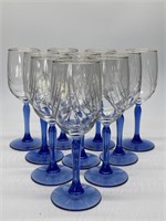 10 Wine Glasses with Blue Stems 8.25in T