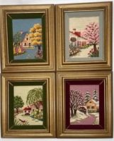 Four Vintage Cross-stitch House Themed Wall Decor