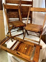 6 Old Oak Folding Chairs. Great Shape For Age.