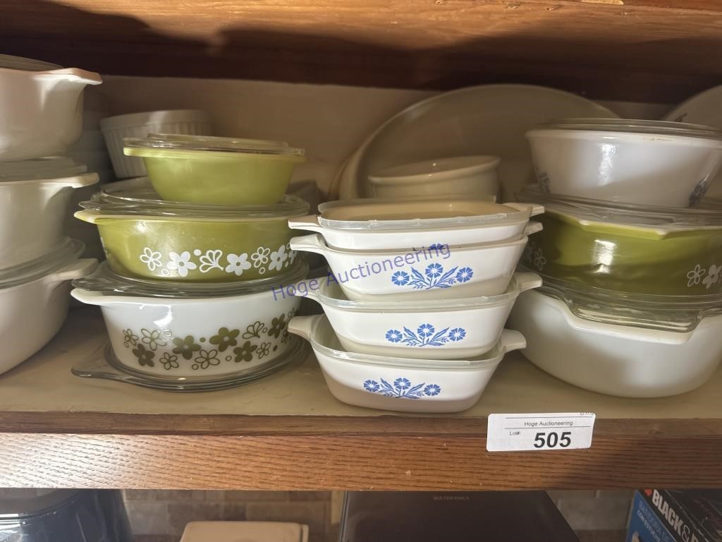 CONTENTS OF 1 SHELF--CORNING WARE,  PYREX,