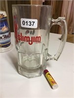 Slim Jim logo glass mug