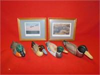 2 Ducks Unlimited pictures & 4 wooden (10"L)