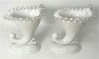 Milk Glass Fenton Silver Crest Cornucopia Vases