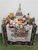 LOT OF STUFFED BEARS AND BOYDS BEAR BLANKET