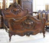 Stunning Well Carved Louis XV Style Walnut Bed.