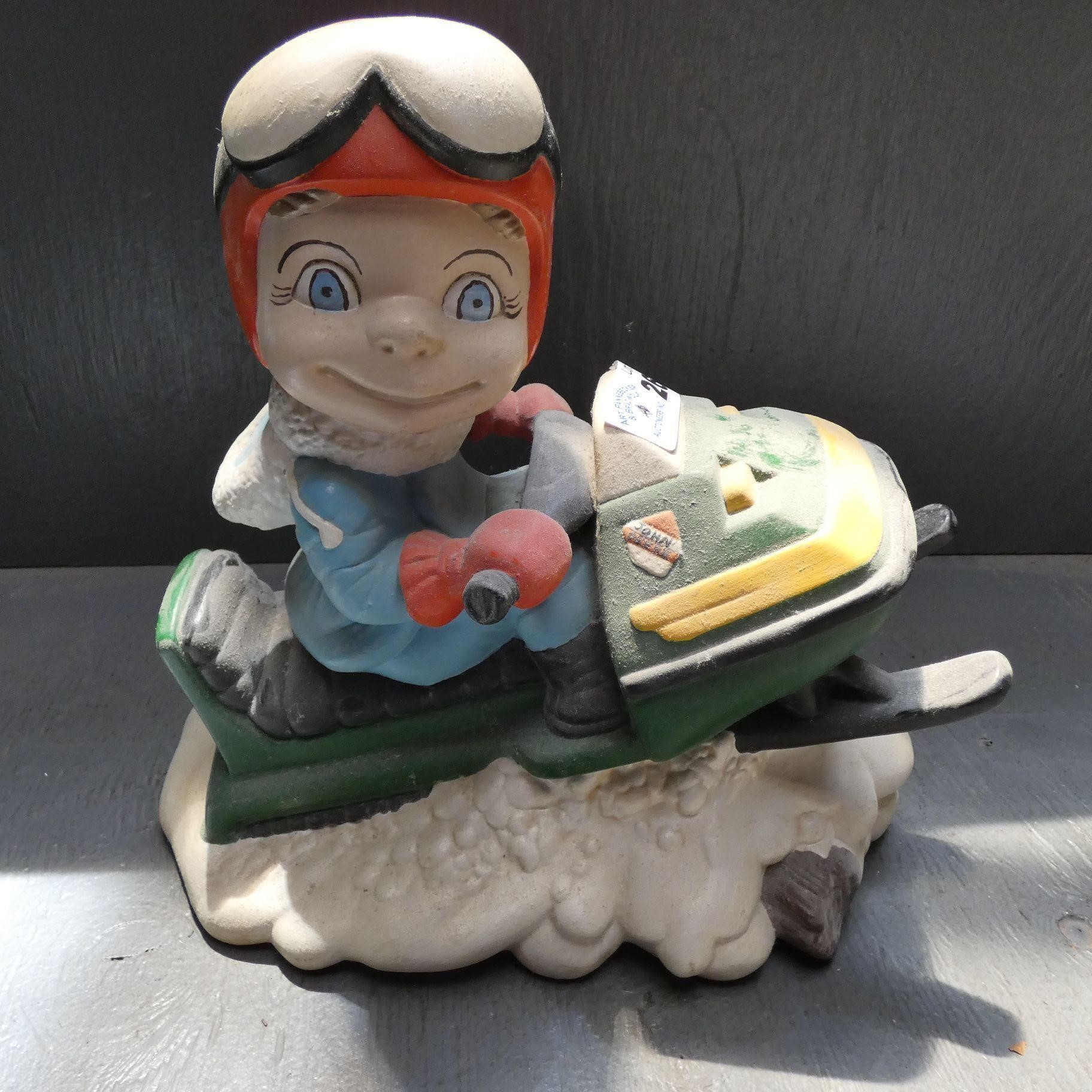Vintage Ceramic Snowmobile Rider Figure