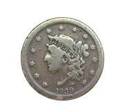 1839 Cent VG+