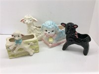 4 Ceramic Lamb Planters