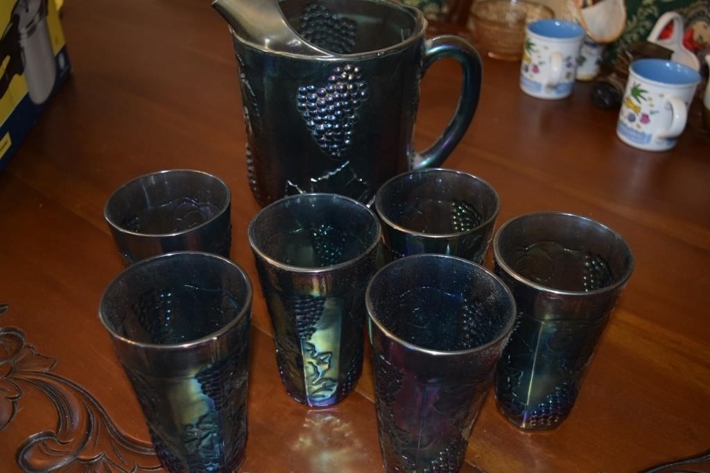 10 pcs Carnival Glass Pitcher & Glasses