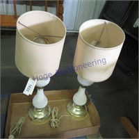 2 lamps w/shades - milk glass base