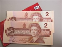 2  Canadian Sequential Two Dollar Bills