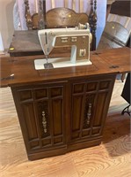 mid century singer sewing machine in cabinet