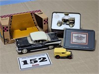 Die Cast 57' Chevy, 47' Truck, Harley Bank