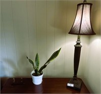 Table Lamp, Business Card Holder & Potted Plant