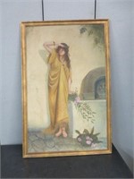 GILT FRAMED UNSIGNED OIL OF LADY STANDING
