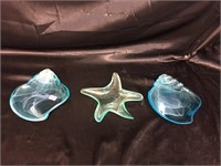 GLASS, NAUTICAL SNACK DISHES / 3 PCS