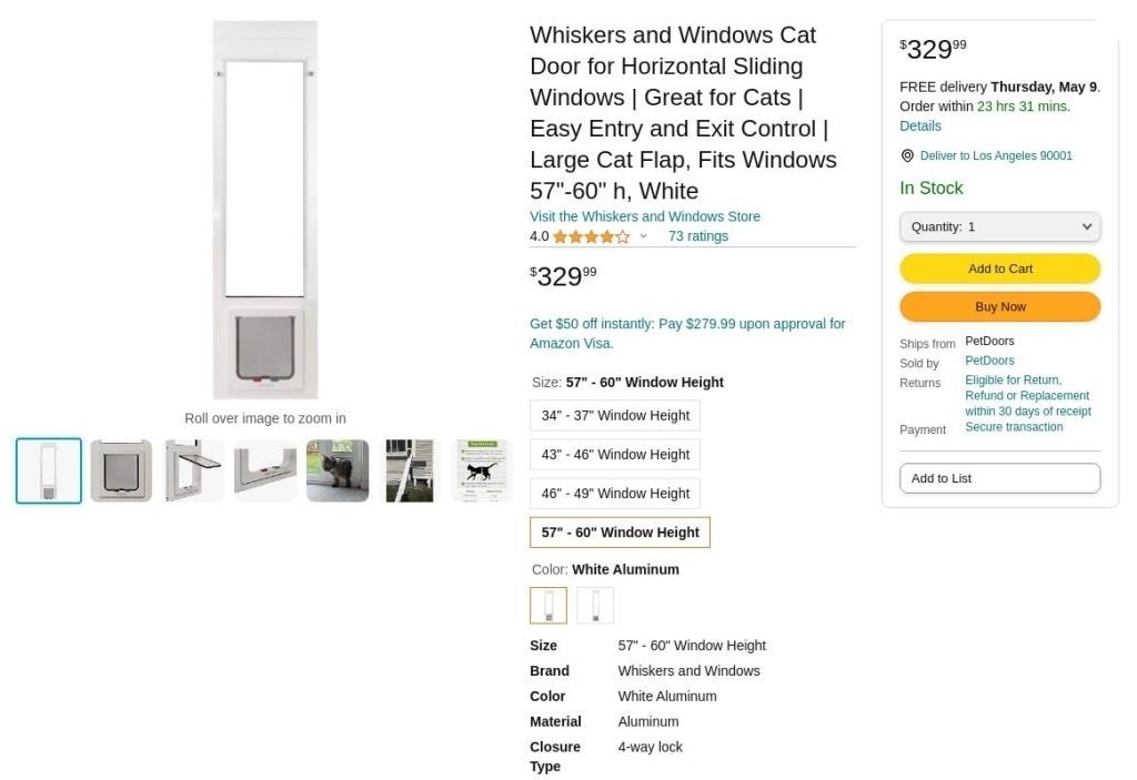 G1000  WhiskersWindows Cat Door Large Cat Flap