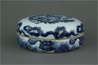 Chinese BW Dragon Round Porcelain Box