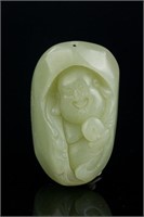 Chinese Hetian White Jade Happy Buddha Pendant