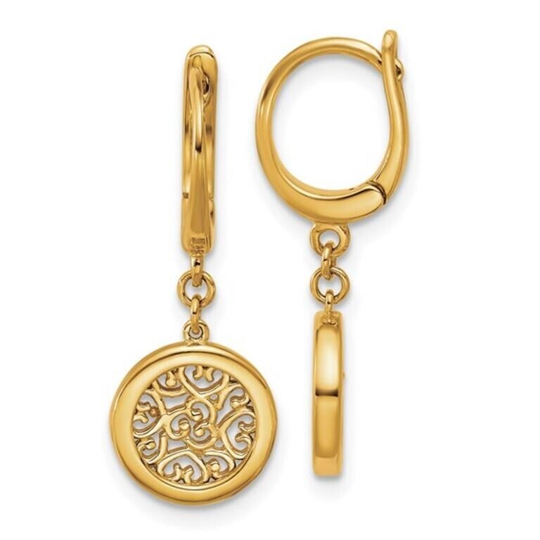 14K- Fancy Filigree Circle Leverback Dangle