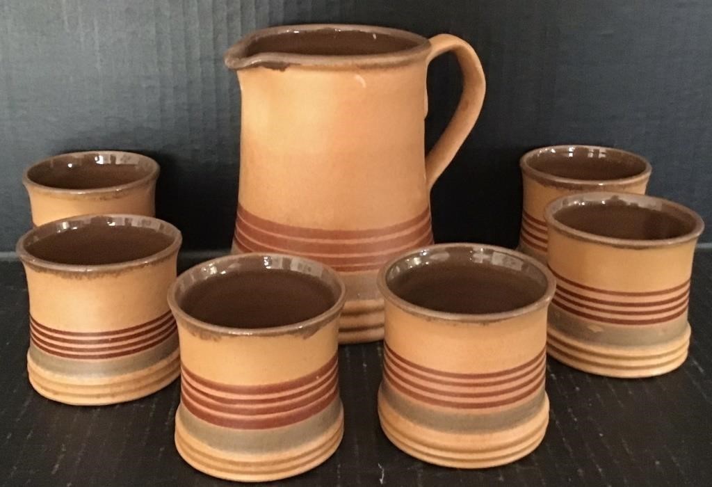 VINTAGE TERECOTTA PITCHER & 6 CUPS