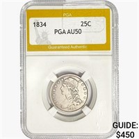 1834 Barber Quarter PGA AU50