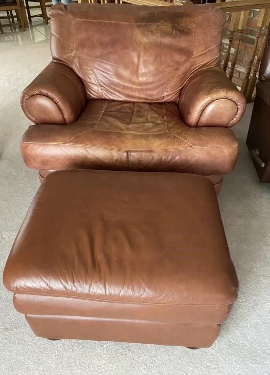 Klaussner Oversized Leather Chair & Ottoman