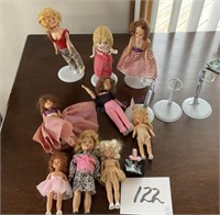 9 Old Dolls 6 Doll Stands Some need TLC