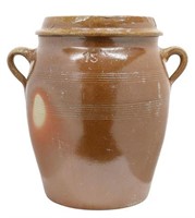 FRENCH PROVINCIAL STONEWARE GLAZED COVERED CROCK