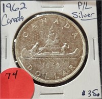 1962 CANADA P/L SILVER $1 COIN