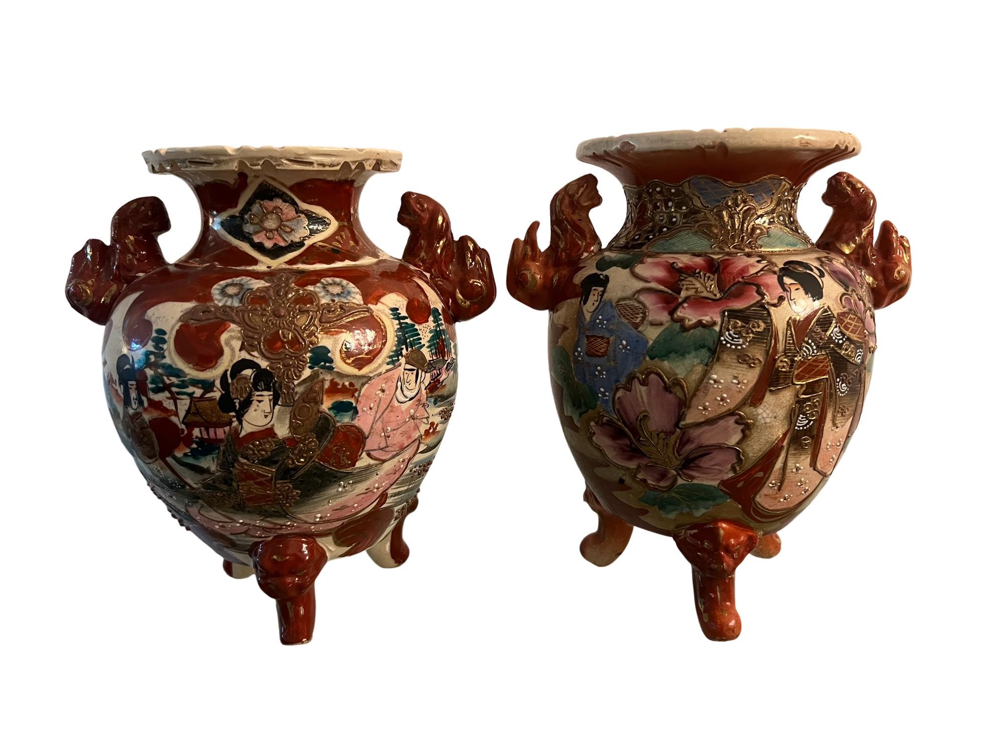 Pair of Oriental Hand Painted Vases