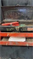 Steel toolbox with a few assorted tools