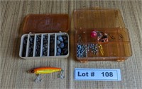 FISHING WEIGHTS, HOOKS AND A VINTAGE MIRRORLURE SU