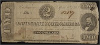 1863 TWO DOLLAR CONFEDERSATE NOTE VF