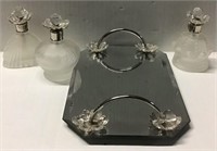 VANITY TRAY AND 3 MATCHING PERFUME BOTTLES