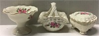 3 PINK FLORAL SMALL DECORATIVE DISHES