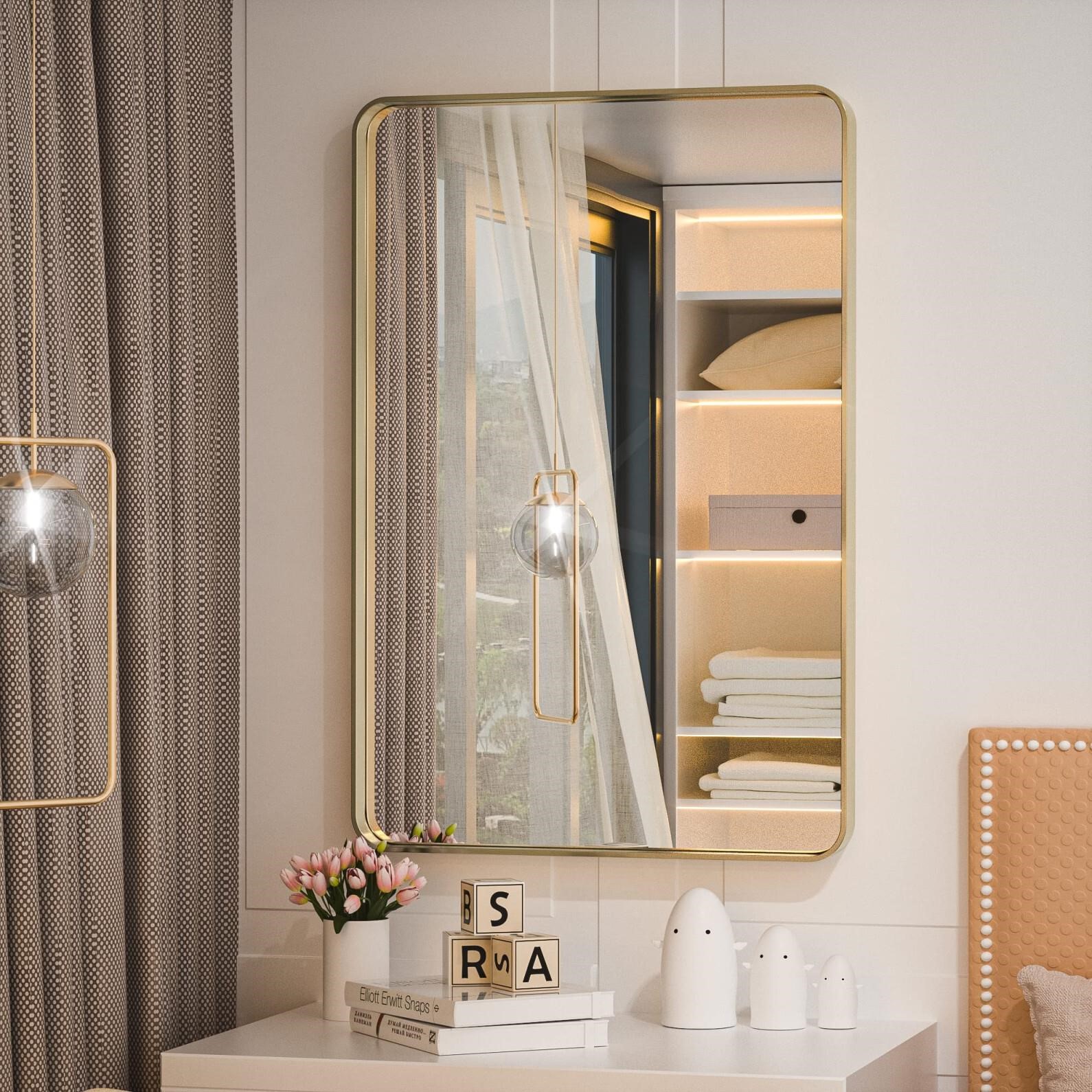 TETOTE Brushed Gold Bathroom Mirror, 24x36 Inch M