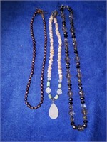 3 Pc Necklace, Black, Brown Pearl? & Light Pink