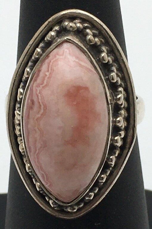 Sterling Silver Ring With Pink Marbled Stone