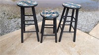 3 Shabby Wooden Stools