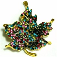 AUTUMN MAPLE LEAF w/ BEE BROOCH SPARKLING