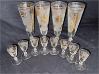 Stunning Mid Century Etched Gold Leaf Glasses!
