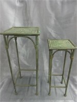 2 Green Patina Metal Plant Stands