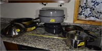 337: assorted pots and pans, roasters