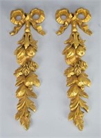Pair of Gilded Carved Wood Ribbon Wall Hangings