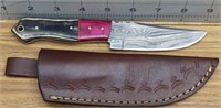 Damascus Steel knife with leather sheath