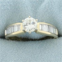 Round and Baguette Diamond Engagement Ring in 14k